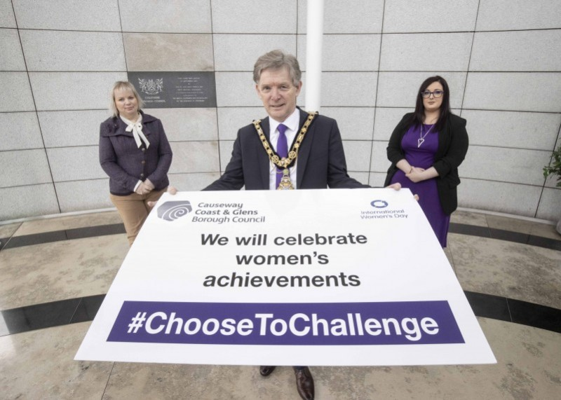 The Mayor of Causeway Coast and Glens Borough Council Alderman Mark Fielding pictured with Councillor Leanne Peacock (left), Chairperson of Causeway Coast and Glens Borough Council’s new Women’s Working Group and Councillor Michelle Knight-McQuillan (right), Vice-Chair.