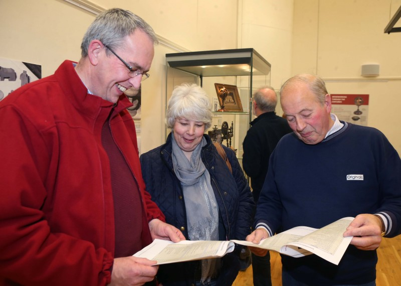 David O’Neill, Alison O’Neill and Eric Turner pictured at the launch of the annual Woodturning Exhibition in Ballymoney Museum.