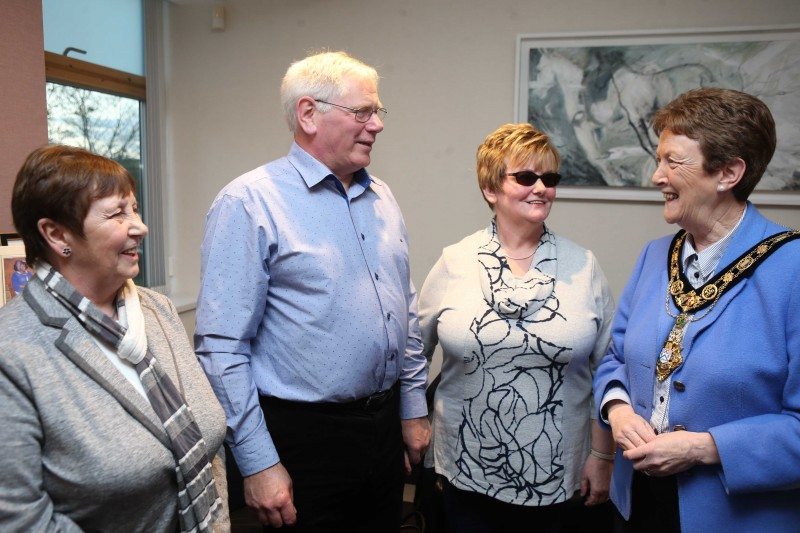 The Mayor of Causeway Coast and Glens Borough Council, Councillor Joan Baird OBE chats with Margaret Clarke, Ian Bolton and Ann Bolton.
