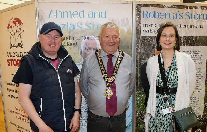 Mayor of Causeway Coast and Glens, Councillor Ivor Wallace with Codie Murray from Compass Advocacy Network and Eva Lynch from the Northern Ireland Museums Council.