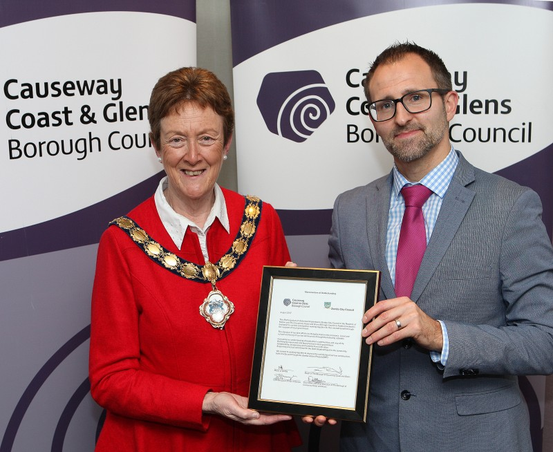 The Mayor of Causeway Coast and Glens Borough Council, Councillor Joan Baird OBE pictured with Mark Maher from the Northern Ireland Local Government Association.