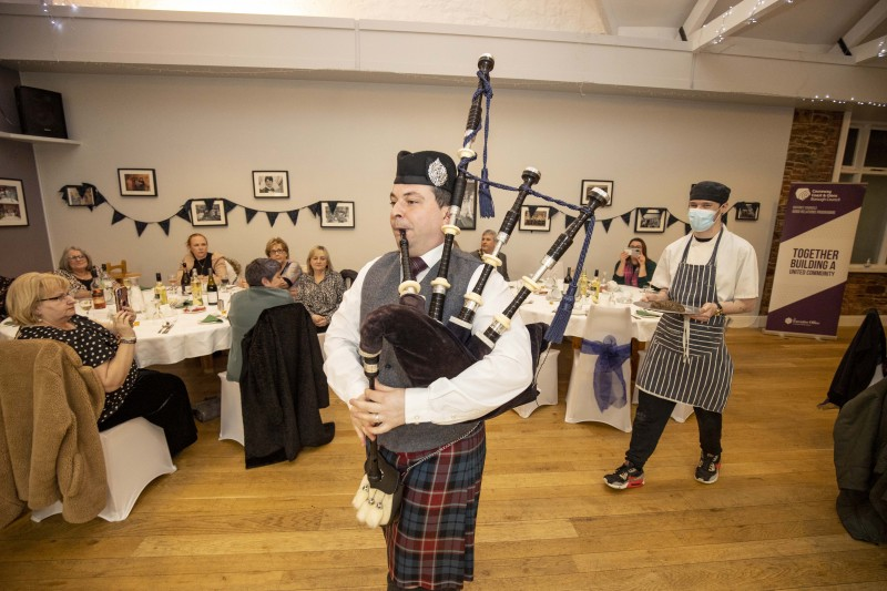 In traditional style the haggis is piped into the Burns Night event held in Limavady by Darren Milligan.