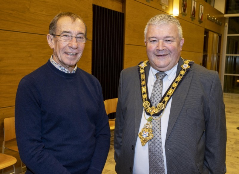 David McKeown the Director of the Coleraine & District Samaritans with the Mayor of Causeway Coast and Glens Borough Council, Councillor Ivor Wallace pictured at a reception held in Cloonavin for Salvation Army and Samaritans volunteers.