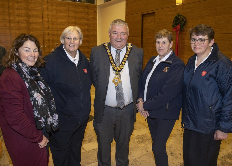 Vivien McMaster, Captain Sue Whitla, Doreen Chapman and Samantha Reid pictured with the Mayor of Causeway Coast and Glens Borough Council, Councillor Ivor Wallace at a recent reception held in Cloonavin.