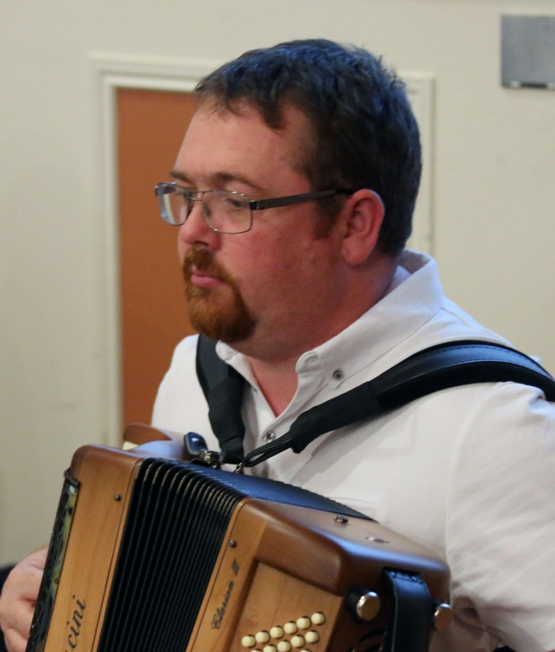 Steven on the accordion during the musical evening with Scad the Beggars in Ballymoney.