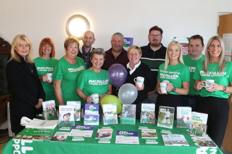 Pictured at Council’s Macmillan Coffee Morning, Wendy McCullough, Melanie Orr, Cllr Ivor Wallace, Cllr Sharon Mckillop, Alderman Richard Stewart, Jodie McAneaney Macmillan Relationship Fundraising Manager, Catherine King, and Members of Macmillan’s Cancer Experience Panel.