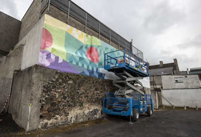 The mural art by Rob Hilken taking shape at the Queen’s Street car park in Coleraine.