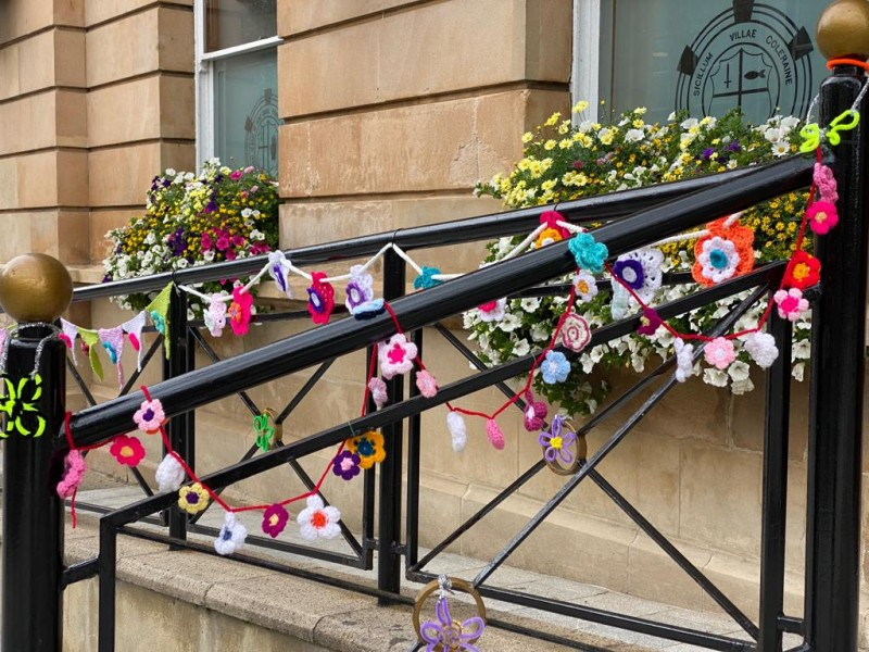 Some of the wonderful handmade additions on display in the Diamond Coleraine, made by The Crafty Cuppa Club to celebrate Coleraine’s Britain in Bloom large town entry in Britain in Bloom 2023.