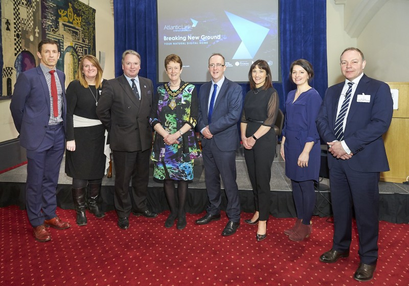 The Mayor of Causeway Coast and Glens Borough Council Councillor Joan Baird OBE pictured in London with Richard Baker, Peta Conn, Invest NI, Henry Pollard, City of London Corporation, Des Gartland, Invest NI, Jo Scott, event MC, Dr Karise Hutchinson, Ulster University and Paul Besley, 5NINES.
