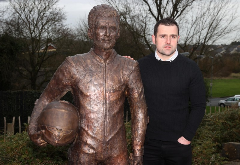 Michael Dunlop pictured at the unveiling of the statue of his brother William at the Dunlop Memorial Gardens in Ballymoney.
