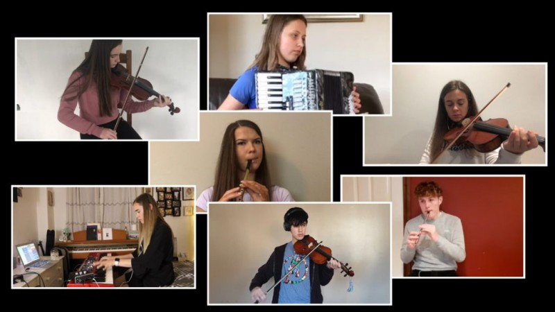 Young musicians from the Glens of Antrim Comhaltas and the Mull of Kintyre Music Festival  recorded themselves at home and produced joint virtual performances