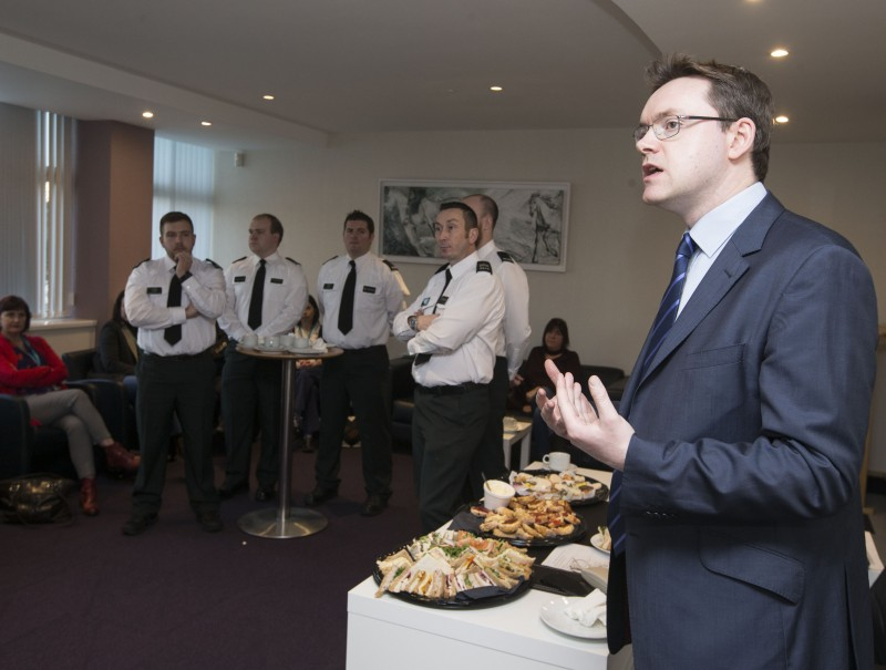 Cameron Watt, Chief Executive of Alpha Housing, speaks at the reception.