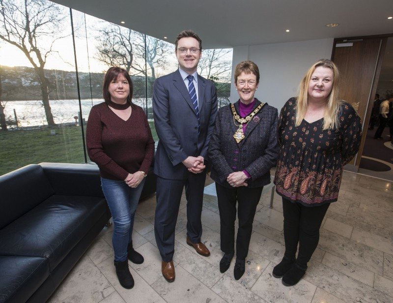 The Mayor of Causeway Coast and Glens Borough Council, Councillor Joan Baird OBE pictured with Cameron Watt, Chief Executive of Alpha Housing and Gillian Diamond and Tracey Barker from Agherton Grange.