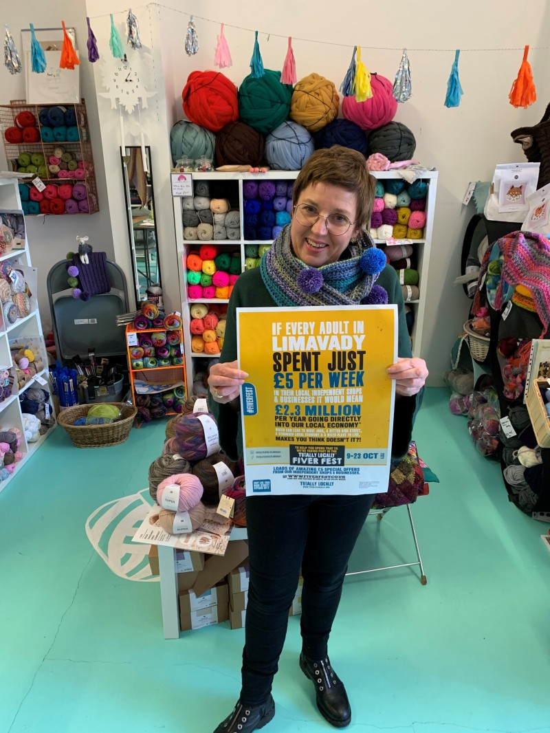 Emer from Cards and Gifts getting ready for the first ever Totally Locally Limavady Fiver Fest from 9th to 23rd October