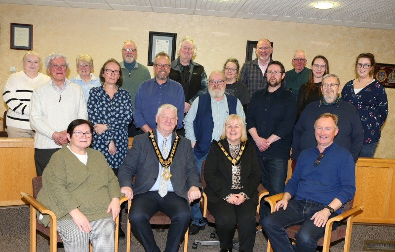 Mayor of Causeway Coast and Glens, Councillor Steven Callaghan and Deputy Mayor, Councillor Margaret-Anne McKillop with members of the Friends of Ballycastle Museum and staff from Council’s Museum Services.
