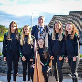 The Mayor of Causeway Coast and Glens Borough Council, Councillor Richard Holmes, pictured with those who attended the reception in Cloonavin to mark the successes of the Scor na nÓg ballad group from Glenullin GAC, who won the All-Ireland title, and the set-dancing team who reached the final as well.
