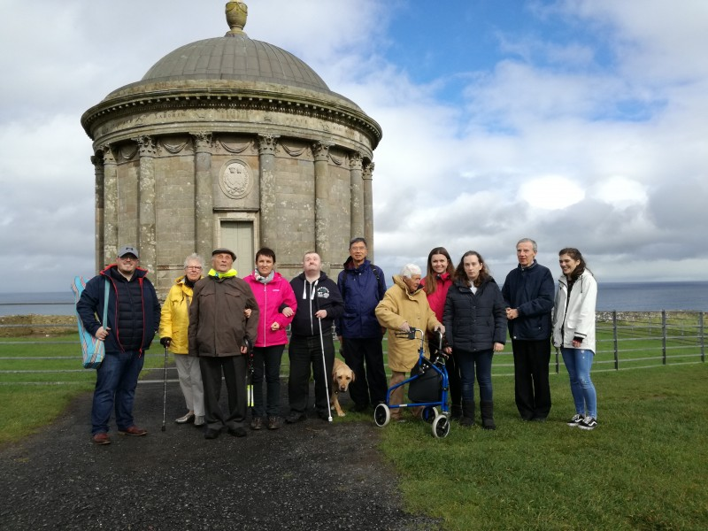 Members of the RNIB Visually Impaired Group on a visit to Downhill assessing accessibility of the site as part of their Understanding our Area People and Place project.