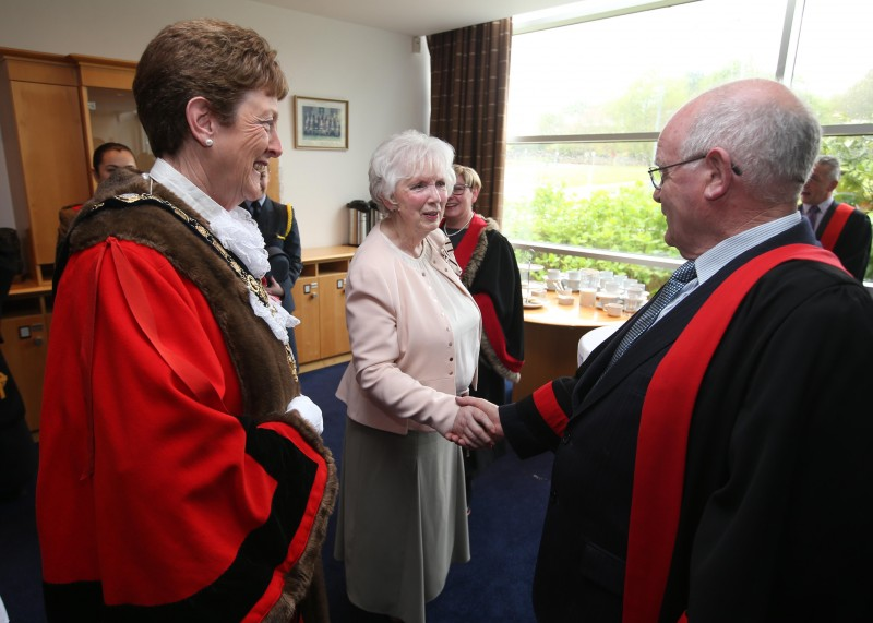 Mrs Joan Christie CVO OBE pictured with Council members and the Mayor of Causeway Coast and Glens Borough Council Councillor Joan Baird OBE.