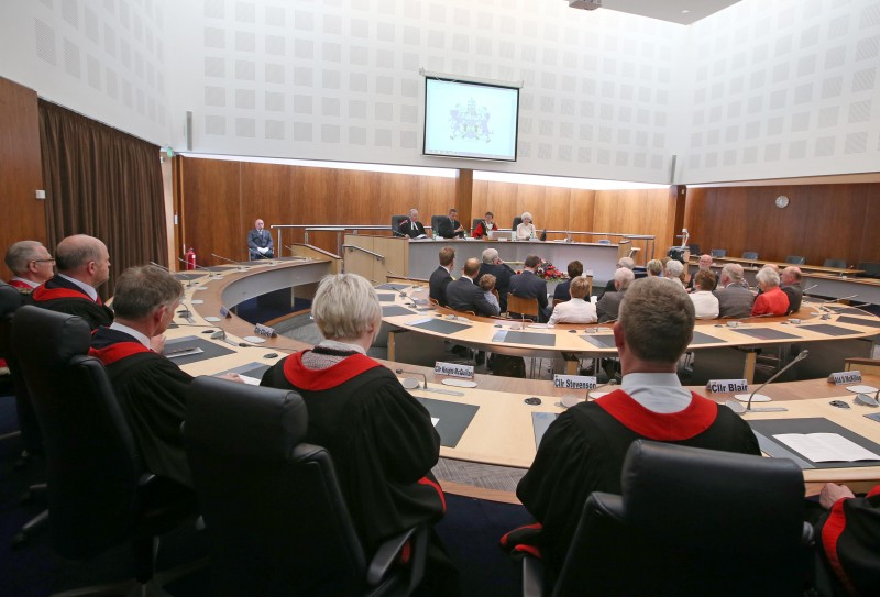 Pictured in the Council chamber during the Freedom of the Borough ceremony.