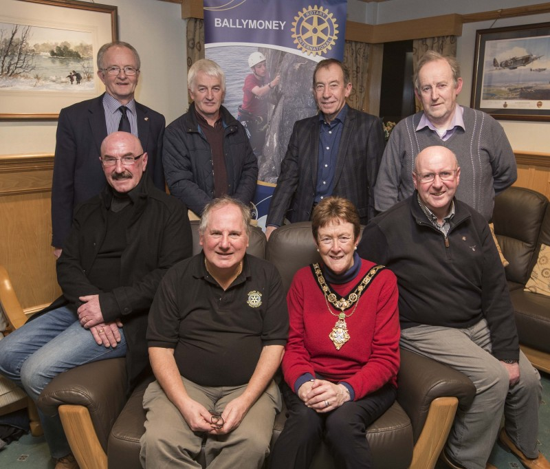 Liam Beckett, Ballymoney’s Black Santa, pictured with representatives of Ballymoney Rotary Club and the Mayor of Causeway Coast and Glens Borough Council, Councillor Joan Baird OBE.