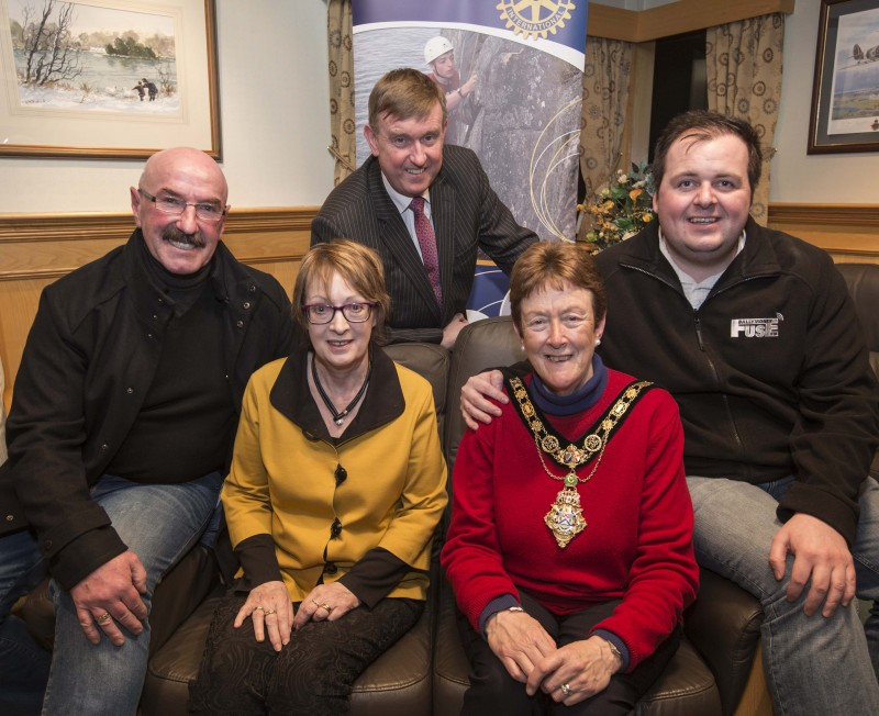 Liam Beckett, Ballymoney’s Black Santa, pictured with the Mayor of Causeway Coast and Glens Borough Council, Councillor Joan Baird OBE and guests Liz Johnston, Mervyn Storey MLA and Alastair Coyles.