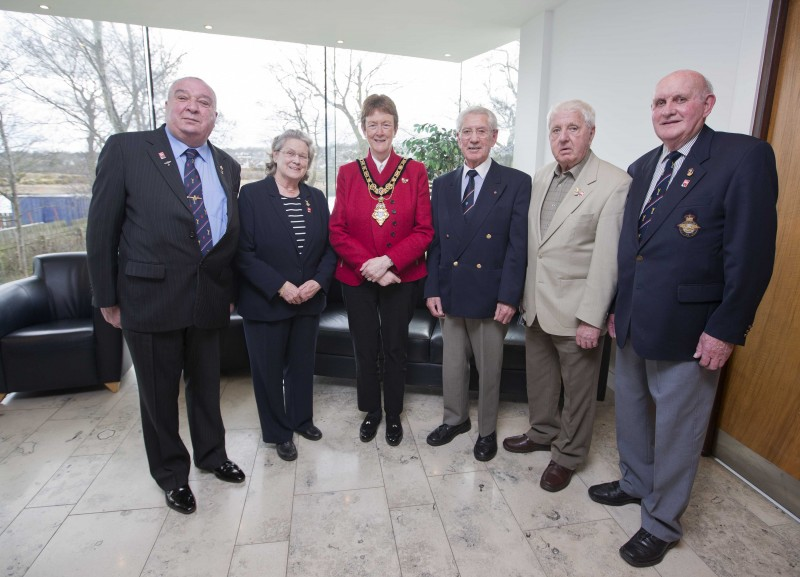 Ronnie Galbraith, Chairman of the Royal Air Forces Association Causeway Coast Branch, Georgina Shiels, William Nicholl MBE, Crawford Wedlock and Bertie Shiels pictured with the Mayor of Causeway Coast and Glens Borough Council Councillor Joan Baird OBE.