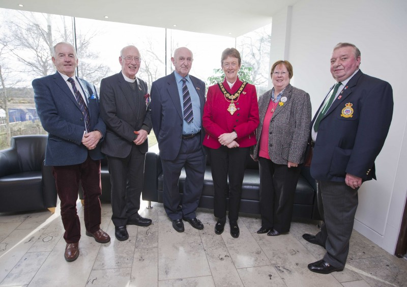 Joe O’Connor, Reverend Alan Knox, Joe Donaghy, Jennifer Lockhart and Stanley Lockhart pictured with the Mayor of Causeway Coast and Glens Borough Council Councillor Joan Baird OBE at a recent civic reception held in Cloonavin.