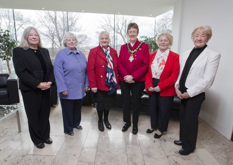 Greer Edmundson, Ann Dark, Breeze Galbraith, Anne Watton and Marion Wedlock pictured with the Mayor of Causeway Coast and Glens Borough Council Councillor Joan Baird OBE at a recent civic reception held in Cloonavin for members of the Royal Air Forces Association Causeway Coast Branch.