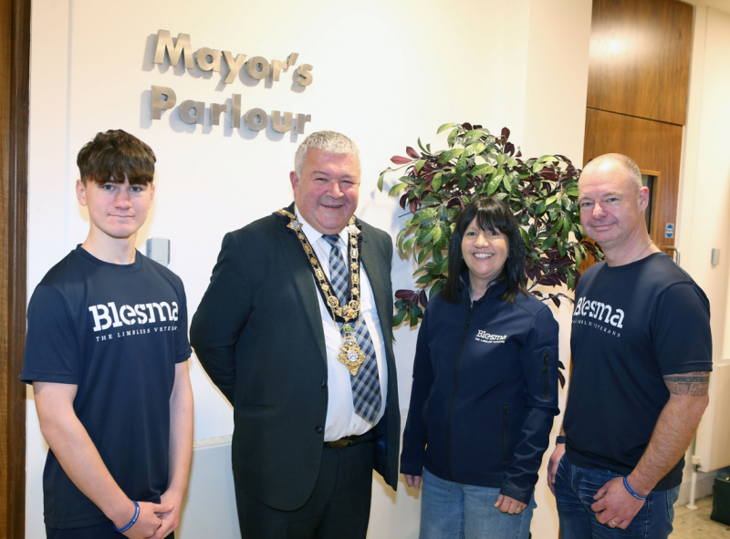 Cameron McAfee, the Mayor of Causeway Coast and Glens Borough Council, Councillor Ivor Wallace, Fiona Morrison, Blesma Outreach Officer and Iain McAfee pictured in Cloonavin.