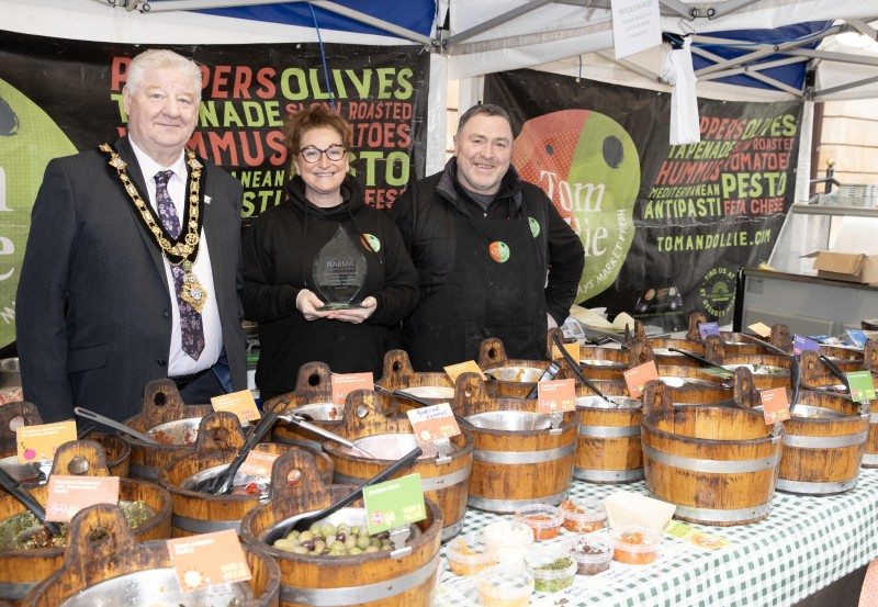 Tracey and Shay Mullan from artisan producers Tom & Ollie with Mayor, Councillor Steven Callaghan.