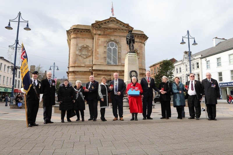 Pictured with representatives from the Coleraine branch of the Royal British Legion at the launch of the 2021 Poppy Appeal at Coleraine War Memorial is the Mayor of Causeway Coast and Glens Borough Council, Councillor Richard Holmes, Council’s Veterans’ Champion, Alderman Sharon McKillop, William Oliver, the Deputy Lieutenant of Londonderry and Margaret Oliver.