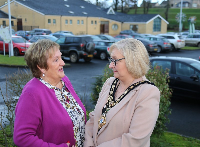 Angela O'Hagan from Loughgiel Community Association chats with the Mayor of Causeway Coast and Glens Borough Council Councillor Brenda Chivers about 30 years of community work in the area.