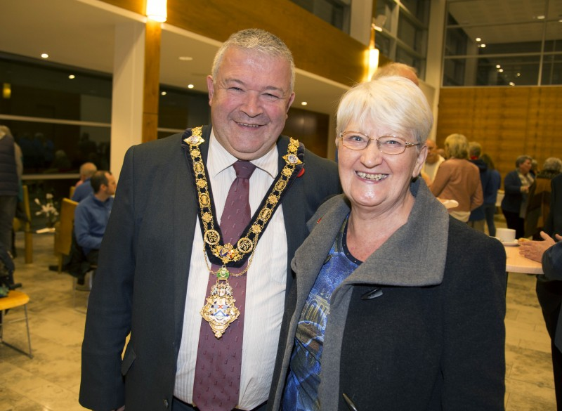 Olive Thompson from Christians Against Poverty pictured with the Mayor of Causeway Coast and Glens Borough Council, Councillor Ivor Wallace, at the event in Cloonavin.