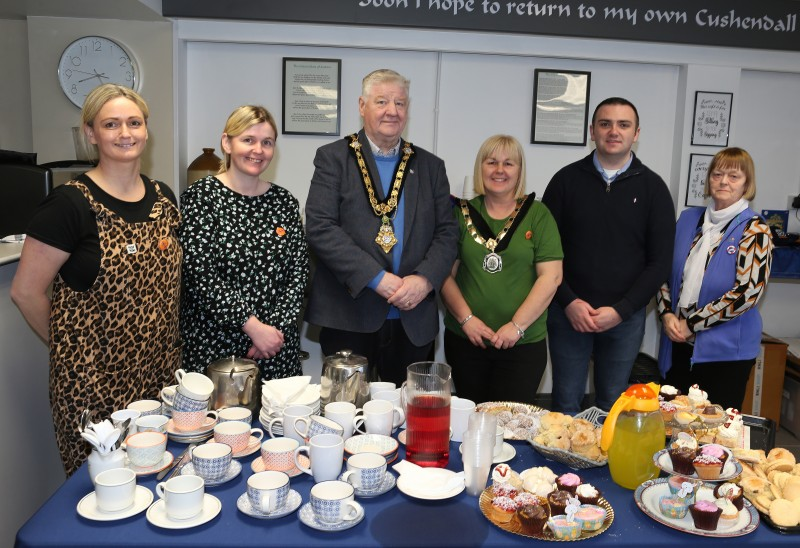 The Mayor Councillor Steven Callaghan and Deputy Mayor Councillor Margaret-Anne McKillop pictured alongside attendees and helpers who made the Deputy Mayor’s recent RNLI coffee morning possible.