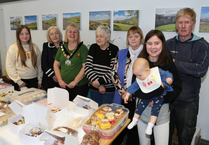 Deputy Mayor Councillor Margaret-Anne McKillop pictured with friends and family who attended her recent RNLI coffee morning held in Cushendall.