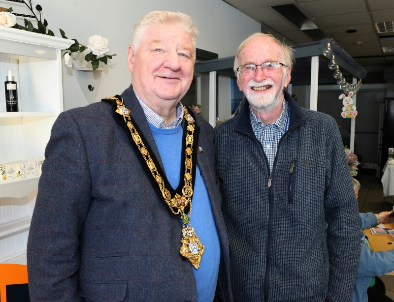 The Mayor Councillor Steven Callaghan came along to support the Deputy Mayor as she held her Easter RNLI coffee morning, the Mayor is pictured alongside one of the many people who came along.