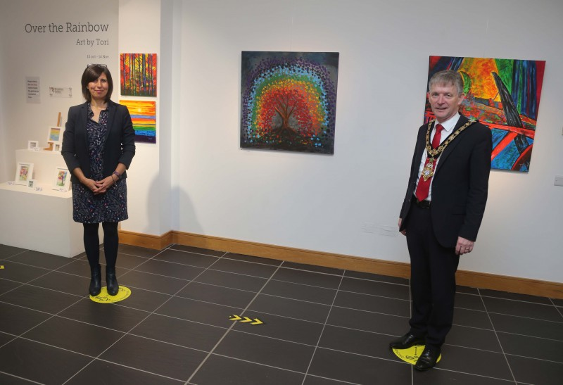 The Mayor of Causeway Coast and Glens Borough Council Alderman Mark Fielding pictured at Roe Valley Arts and Cultural in Limavady with staff member Sharon Colhoun. It will re-open to the public on Friday 11th December 2020 along with Flowerfield Arts Centre and Ballymoney Museum.