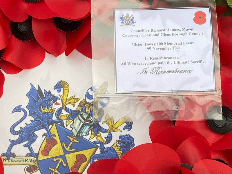 Councillor Richard Holmes laid a wreath on behalf of Causeway Coast and Glens Borough Council during the centenary commemoration of the Ulster Memorial Tower.