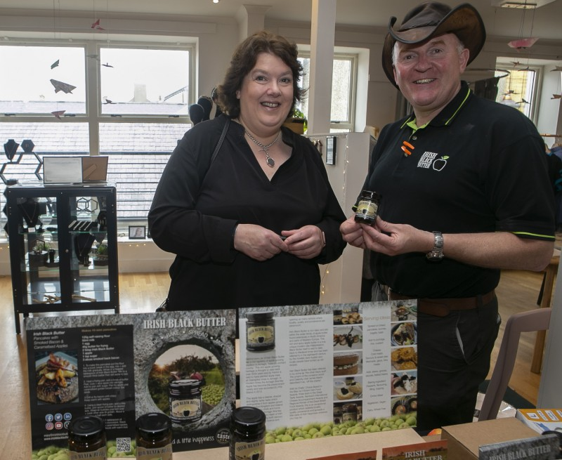 Chef Paula McIntyre pictured with Alastair Bell from Irish Black Butter at the Stone Row Artisans celebration event.
