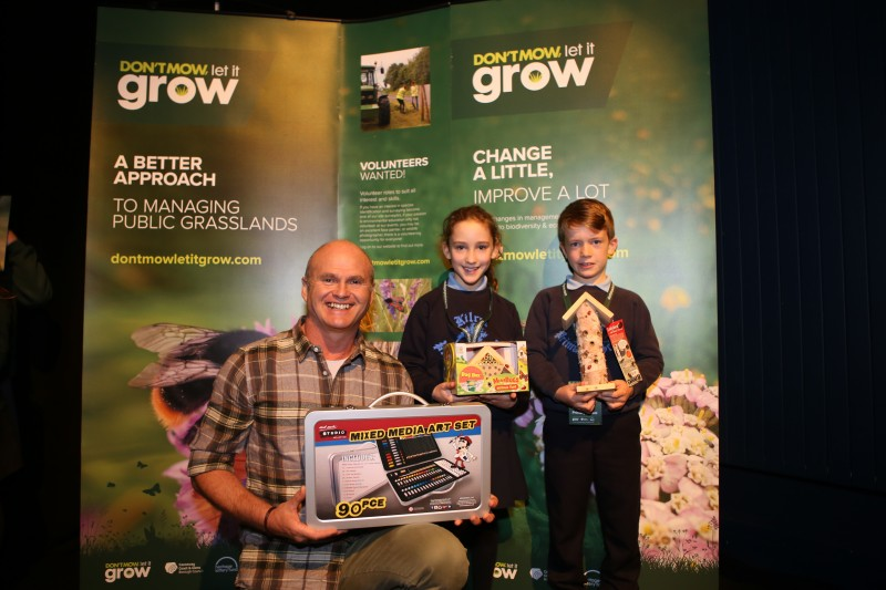 Blue Planet cameraman and BBC presenter, Simon King OBE pictured with local school children who won prizes at the Don’t Mow Let it Grow event in Flowerfield Arts Centre in Portstewart.