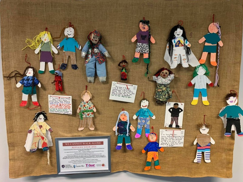 The arpillera dolls which have been incorporated into one of the banners which is now on display in Roe Valley Arts and Cultural Centre as part of Causeway Coast and Glens Borough Council’s Good Relations Week programme.