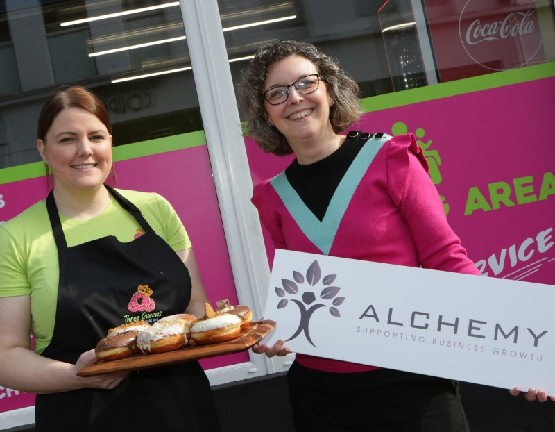 Kirsty Nicholl, owner of Three Queens, Coleraine’s new donut and dessert bar located on Railway Road, pictured with Causeway Coast and Glens Borough Council’s Economic Development Officer Louise Pollock.