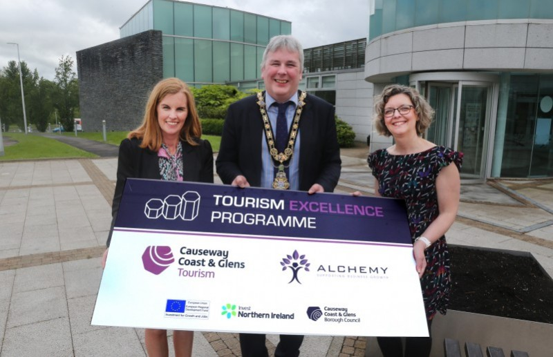 Pictured at the launch of the third round of Causeway Coast and Glens Borough Council’s Tourism Excellence Programme are Destination Manager Kerrie McGonigle, the Mayor, Councillor Richard Holmes, and Economic Development Officer Louise Pollock.