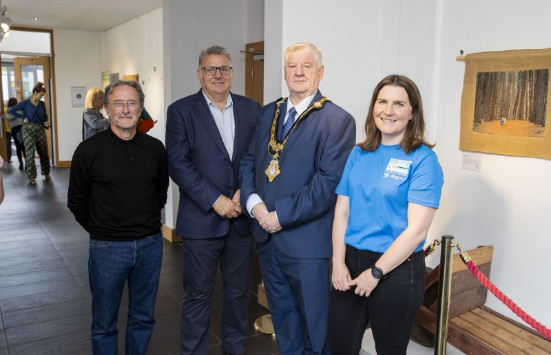 Jim McGreevy National Lottery Heritage Fund, NI Committee, Graham Thompson (CCGHT), Mayor of Causeway Coast and Glens Borough Council Councillor Steven Callaghan, and Grace McAlister (CCGHT)