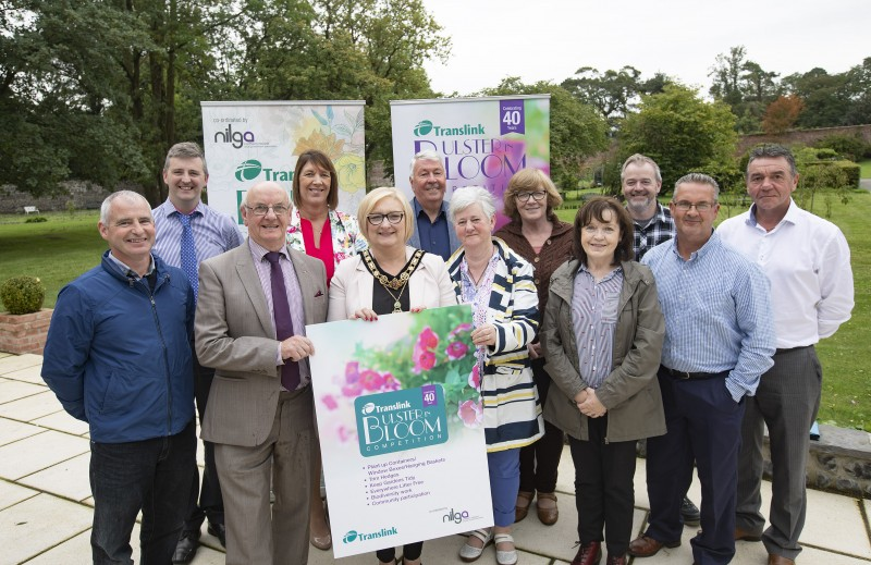 Celebrating success at the Translink Ulster in Bloom competition with the Mayor of Causeway Coast and Glens Borough Council, Councillor Brenda Chivers are Jason Mullan and Noel Daveron, Causeway Coast and Glens Borough Council, Jackie Hutchinson, Castlerock Community Association, Alderman Freda Donnelly, Vice President, NILGA, Frank Hewitt, Chairman of Translink, Celina Hutchinson, Castlerock Community Association, Geraldine Henry & Margaret McCluskey, Dungiven in Bloom and  Stephen Proctor, Johnny Dinsmore and William Carton, Causeway Coast and Glens Borough Council.