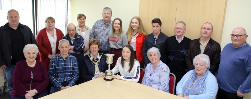 The Mayor of Causeway Coast and Glens Borough Council, Councillor Joan Baird, OBE pictured with Rachel Cochrane and those who attended her civic reception in the Mayors Parlour, Limavady.