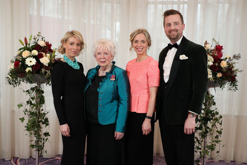 Mrs Joan Christie CVO OBE pictured at the gala dinner with her children.