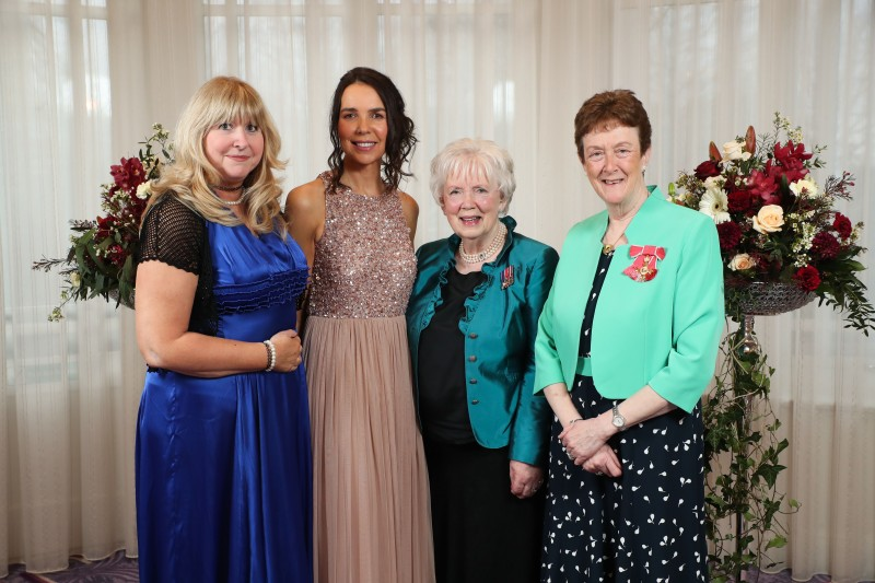 Mrs Joan Christie CVO OBE pictured with Councillor Angela Mulholland, Councillor Stephanie Quigley and Councillor Joan Baird.