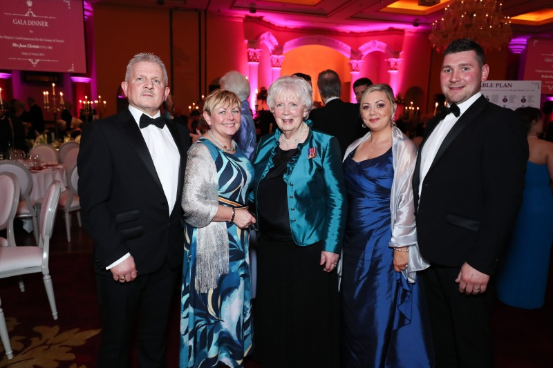 Mrs Joan Christie CVO OBE pictured at the gala dinner with guests including Councillor Sharon McKillop.