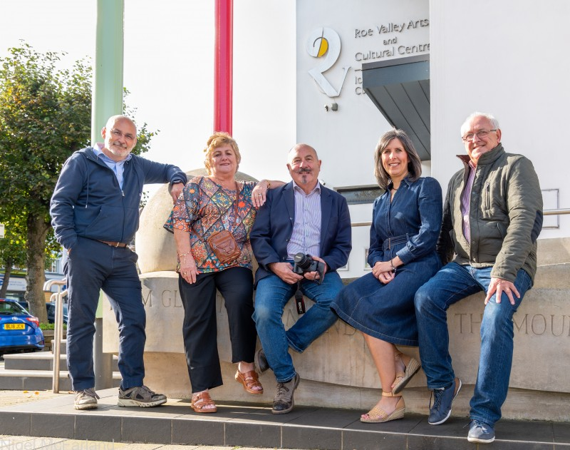 From L to R: Paul Campbell, Steinbeck Festival treasurer; Rita Deans, committee member; Harry Coates, secretary; Sharon Colhoun, Roe Valley Arts and Cultural Centre; Dougie Bartlett, Festival Director.